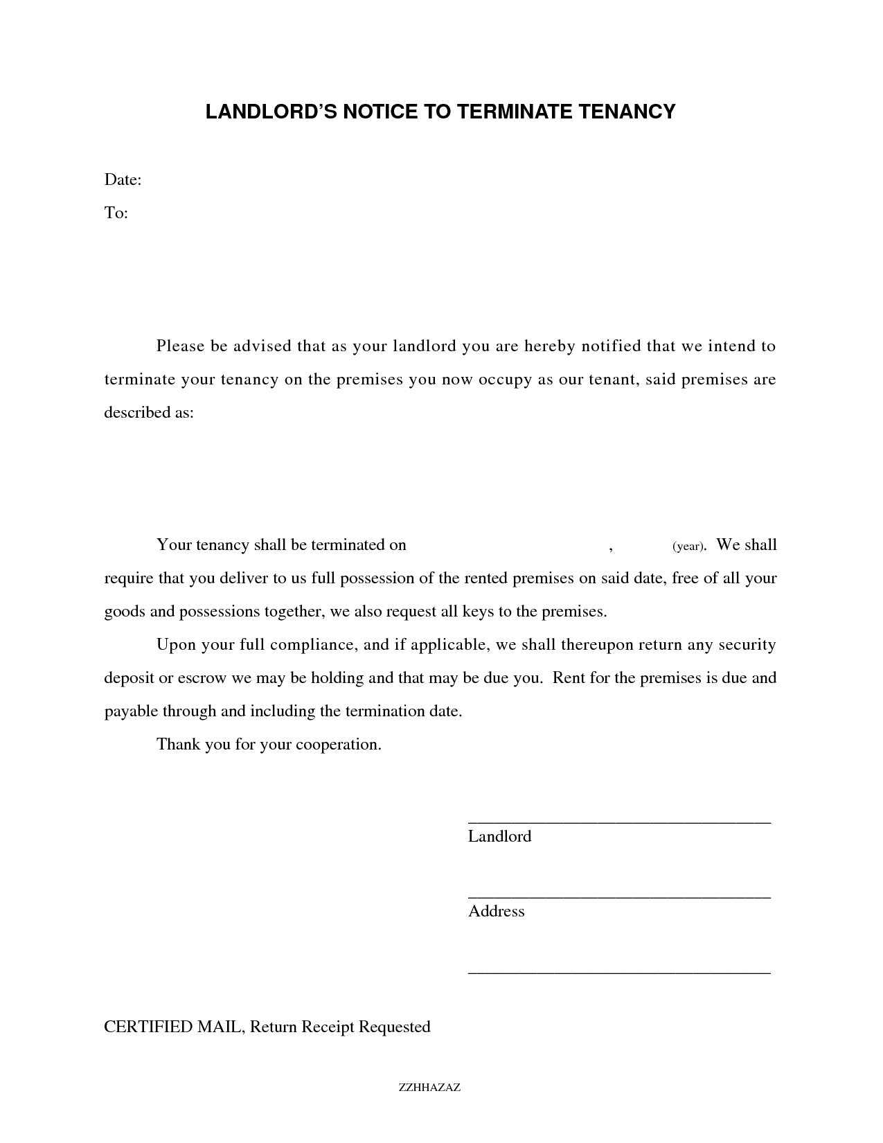 Tenant Lease Termination Letter From Landlord Being A with size 1275 X 1650