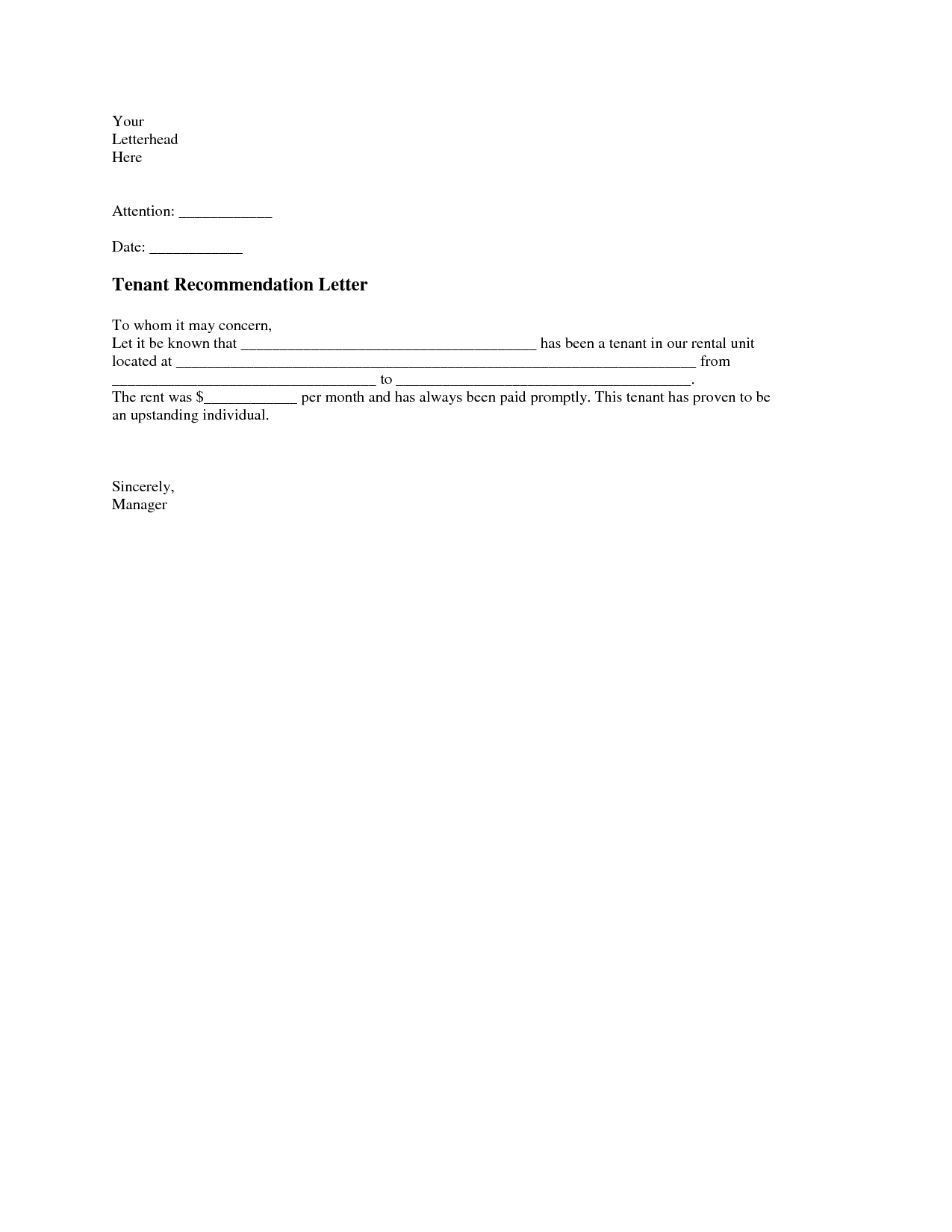Tenant Recommendation Letter A Tenant Recommendation in proportions 1275 X 1650
