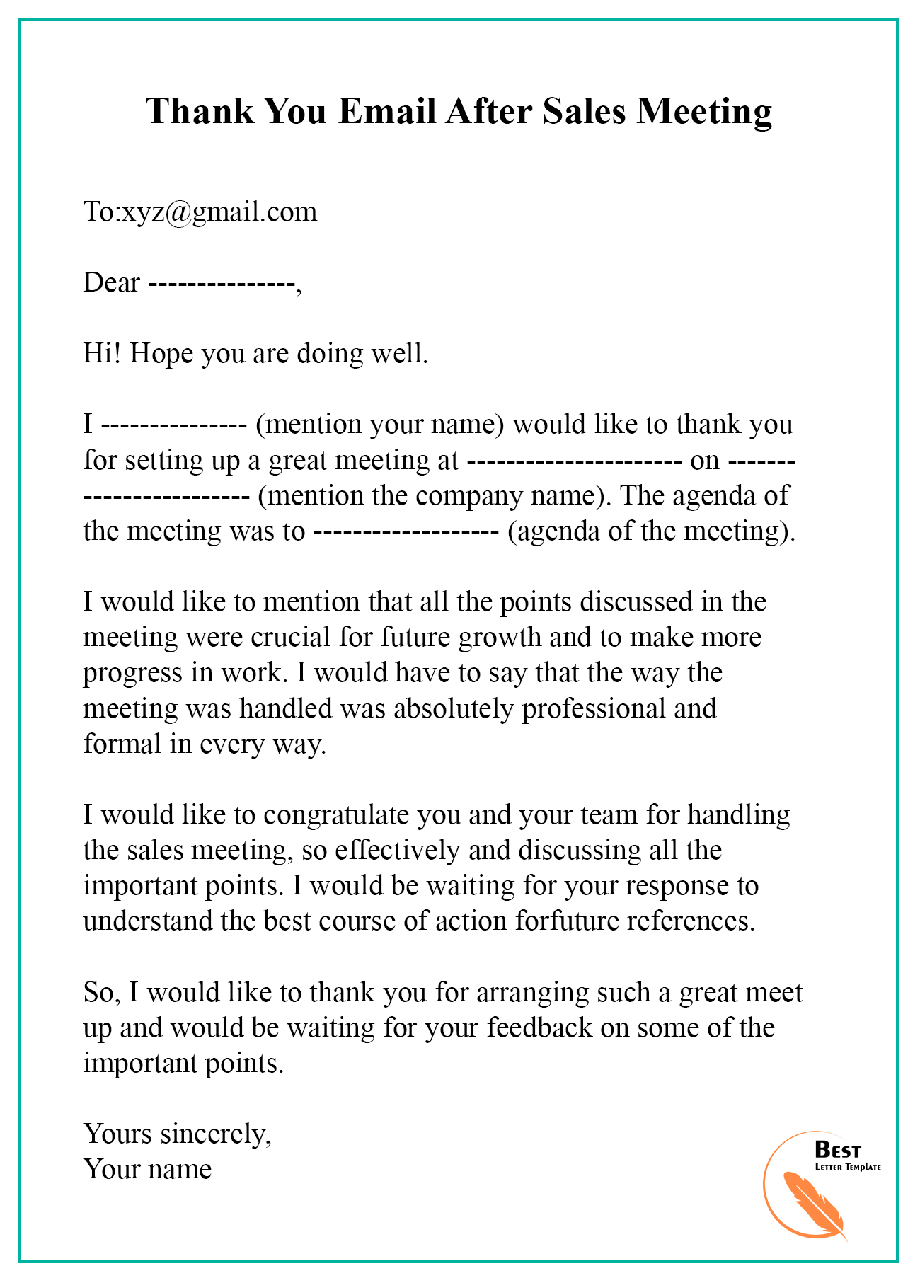 Thank You Email After Sales Meeting Best Letter Template with dimensions 1300 X 1806