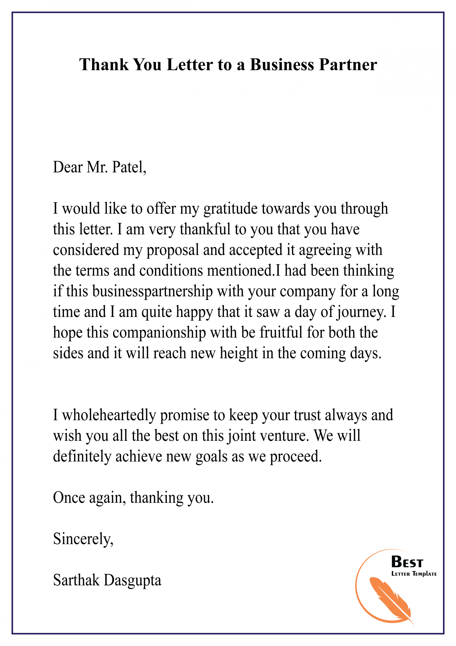 Thank You Letter To A Business Partner 01 Best Letter Template for proportions 2480 X 3508