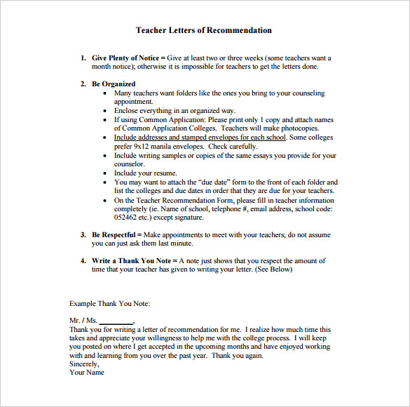 Thank You Letter To Teacher For Letter Of Recommendation in dimensions 585 X 580