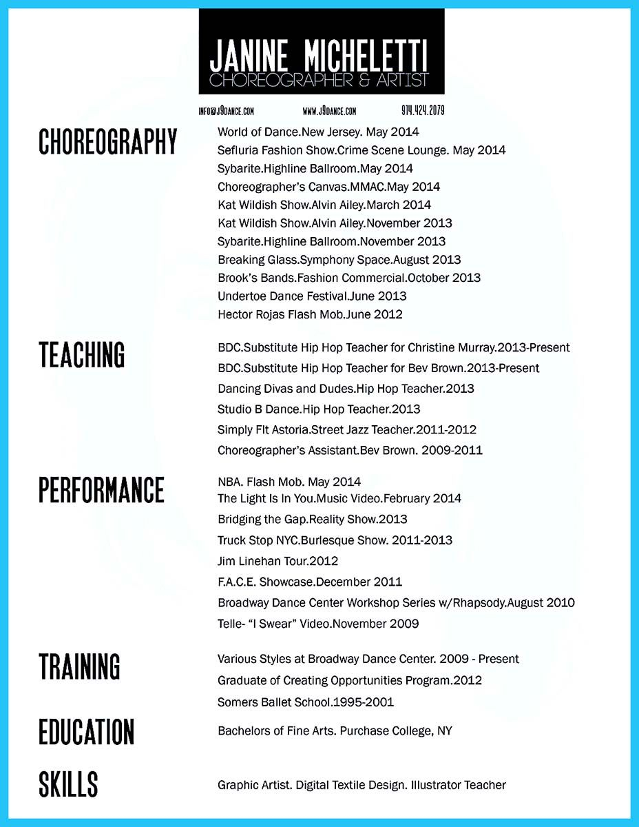 The Best And Impressive Dance Resume Examples Collections intended for size 928 X 1200