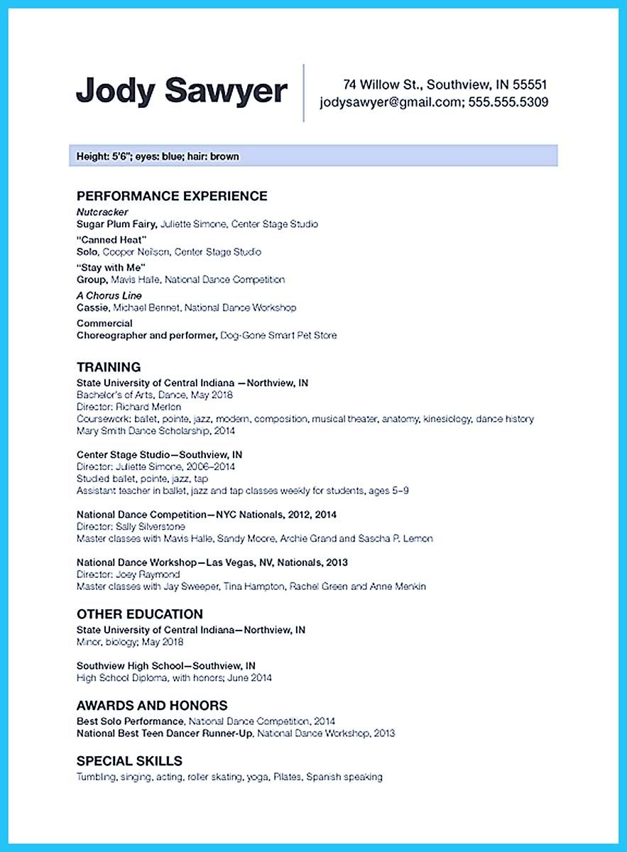 The Best And Impressive Dance Resume Examples Collections with measurements 883 X 1200