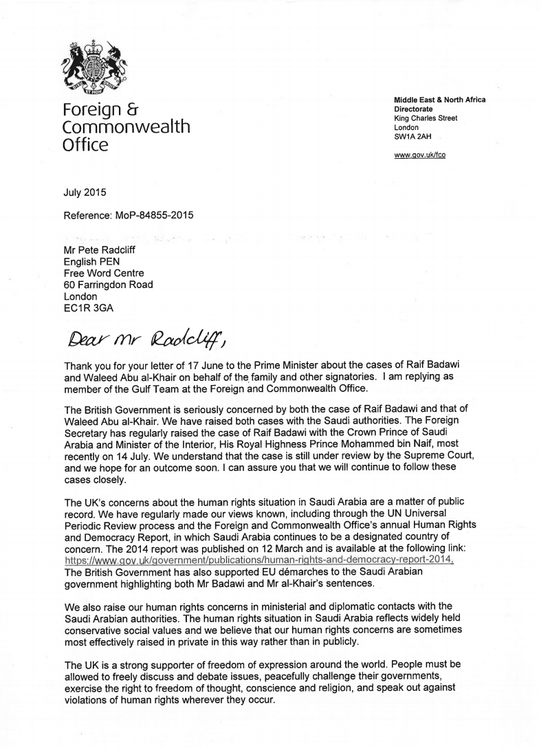 The Foreign Commonwealth Offices Reply To Our Open Letter pertaining to proportions 784 X 1088