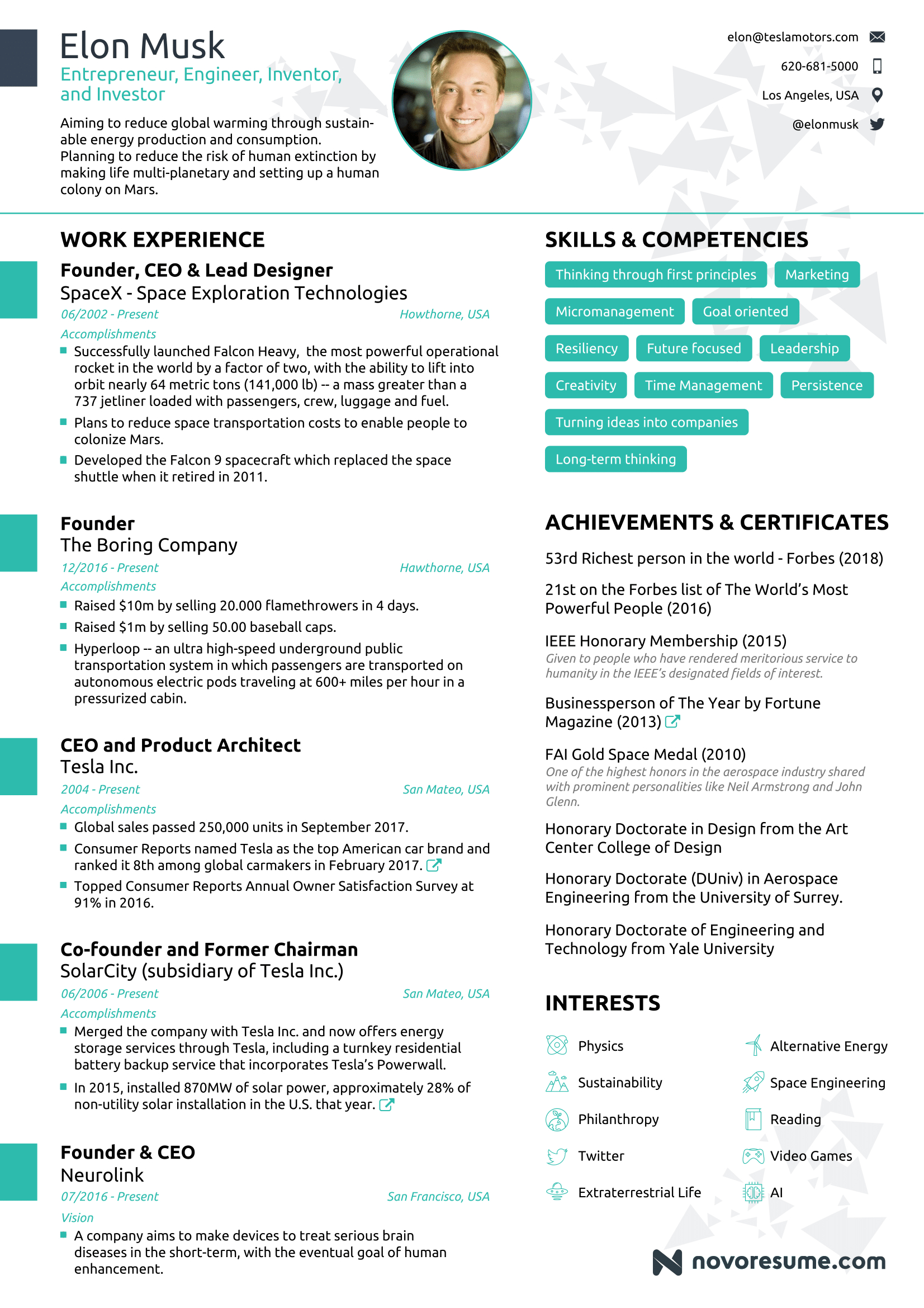 The Resume Of Elon Musk Novorsum in measurements 1653 X 2339