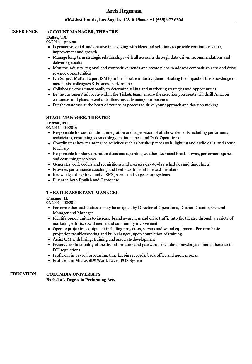 Theatre Manager Resume Samples Velvet Jobs with regard to sizing 860 X 1240