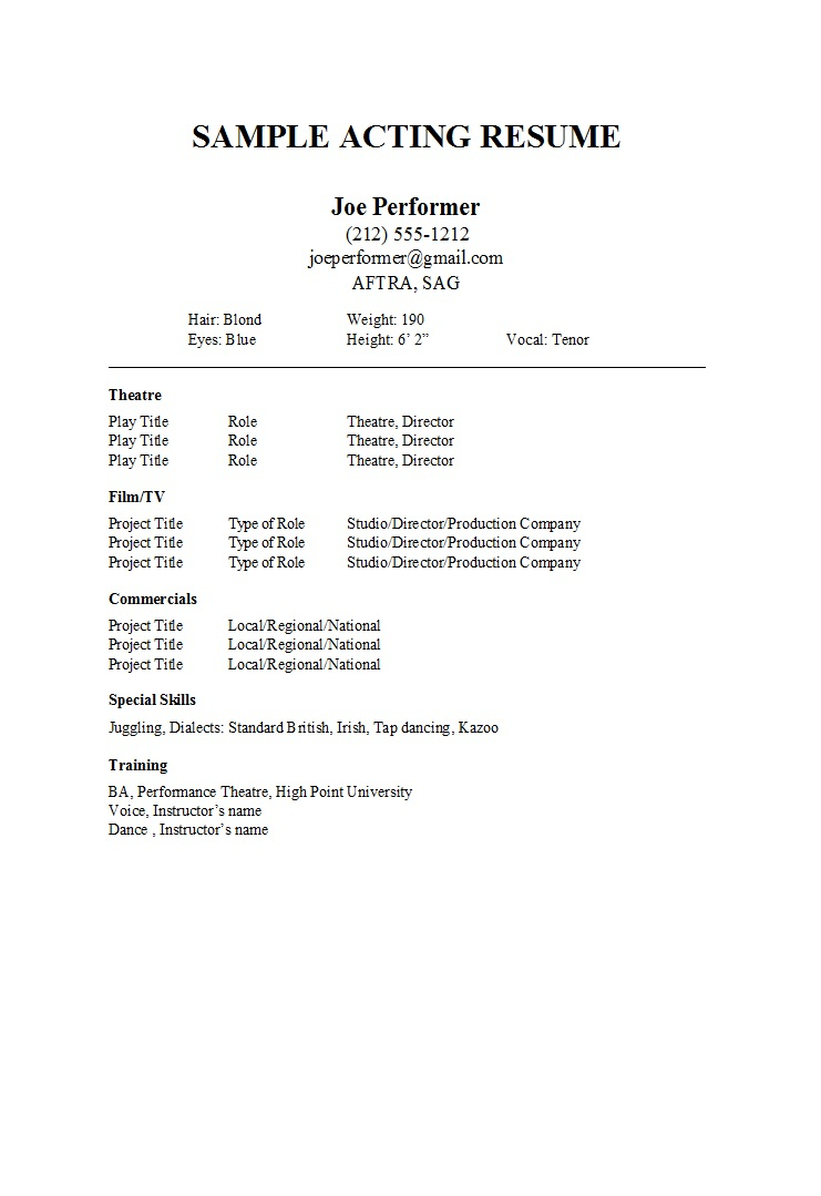 Theatre Resume Template Word Domba in measurements 741 X 1079