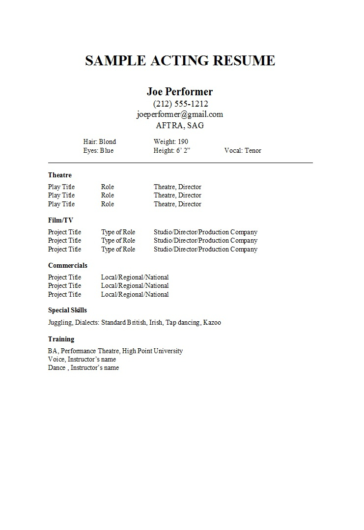 Theatre Resume Template Word Domba throughout proportions 741 X 1079