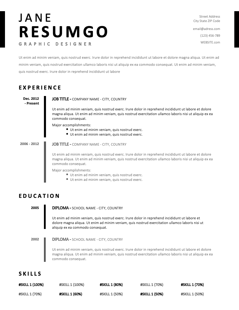 Timo Simple Stylish Resume Template Resumgo inside proportions 816 X 1056