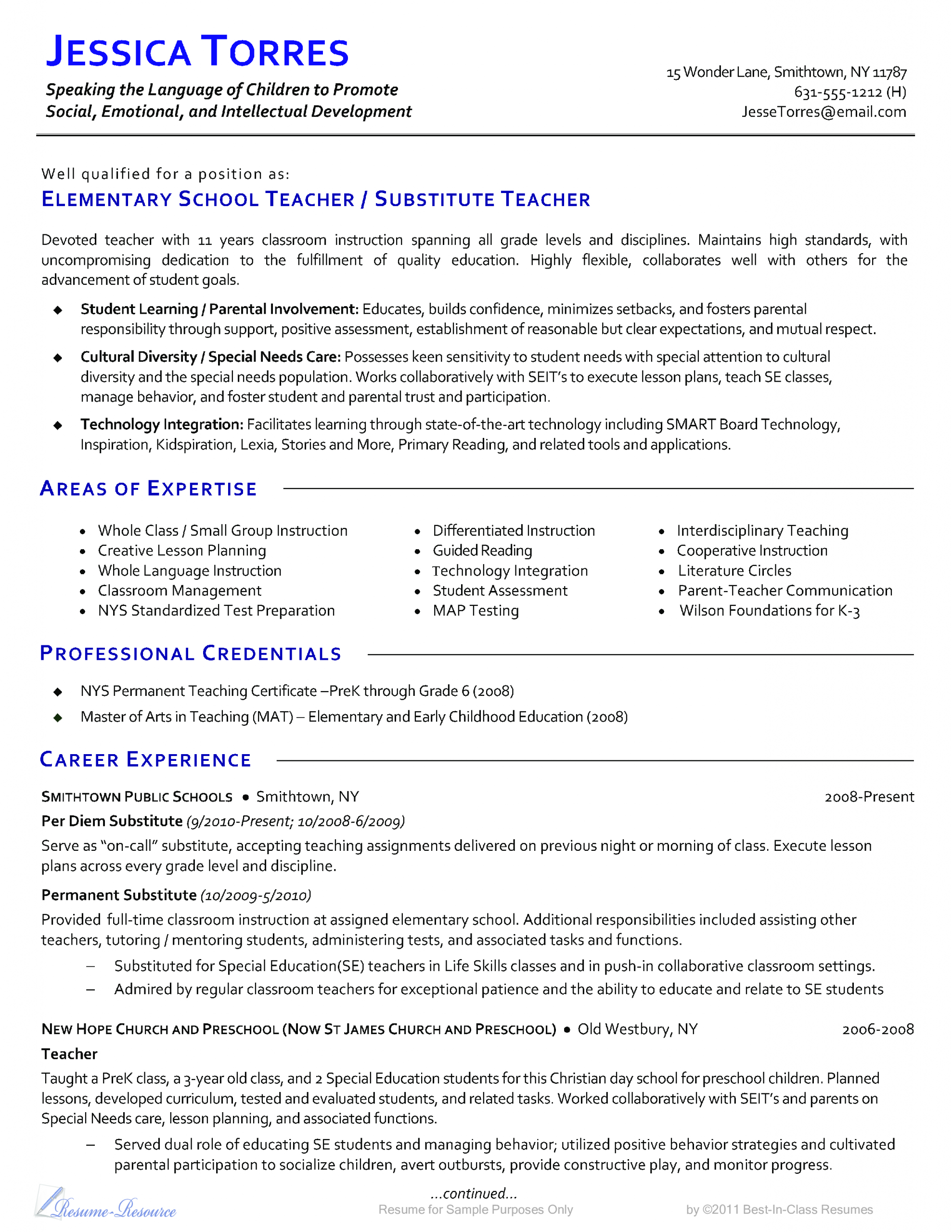 Tlcharger Gratuit Elementary School Teacher Cv Template in sizing 2550 X 3300