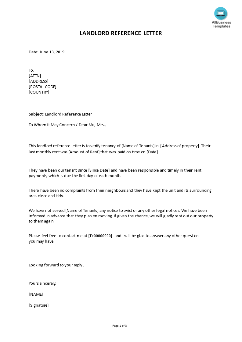 Tenant Reference Letter From Landlord Invitation Template Ideas