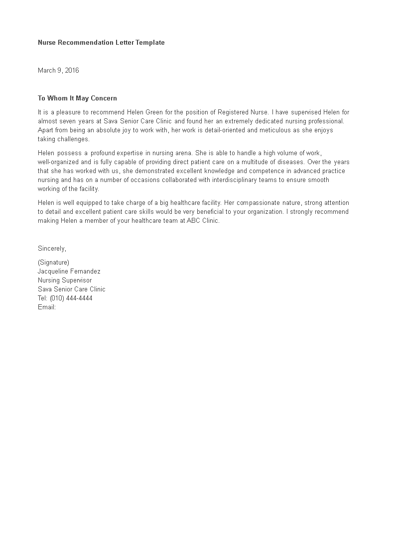Tlcharger Gratuit Personal Letter Of Recommendation For Nurse intended for dimensions 793 X 1122