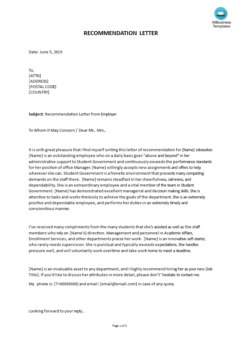 Tlcharger Gratuit Printable Letter Of Recommendation For in dimensions 793 X 1122