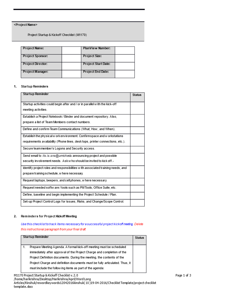 Tlcharger Gratuit Project Checklist Word Format with regard to proportions 816 X 1056