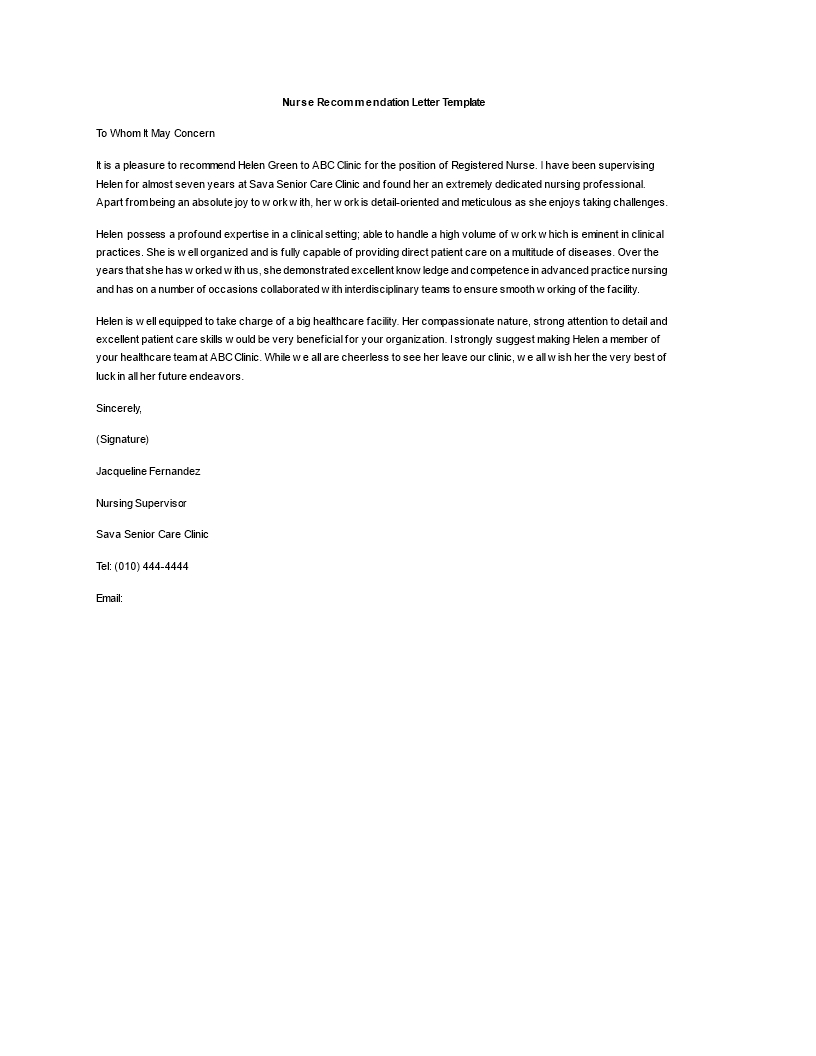Tlcharger Gratuit Recommendation Letter For Nursing Job for sizing 816 X 1056