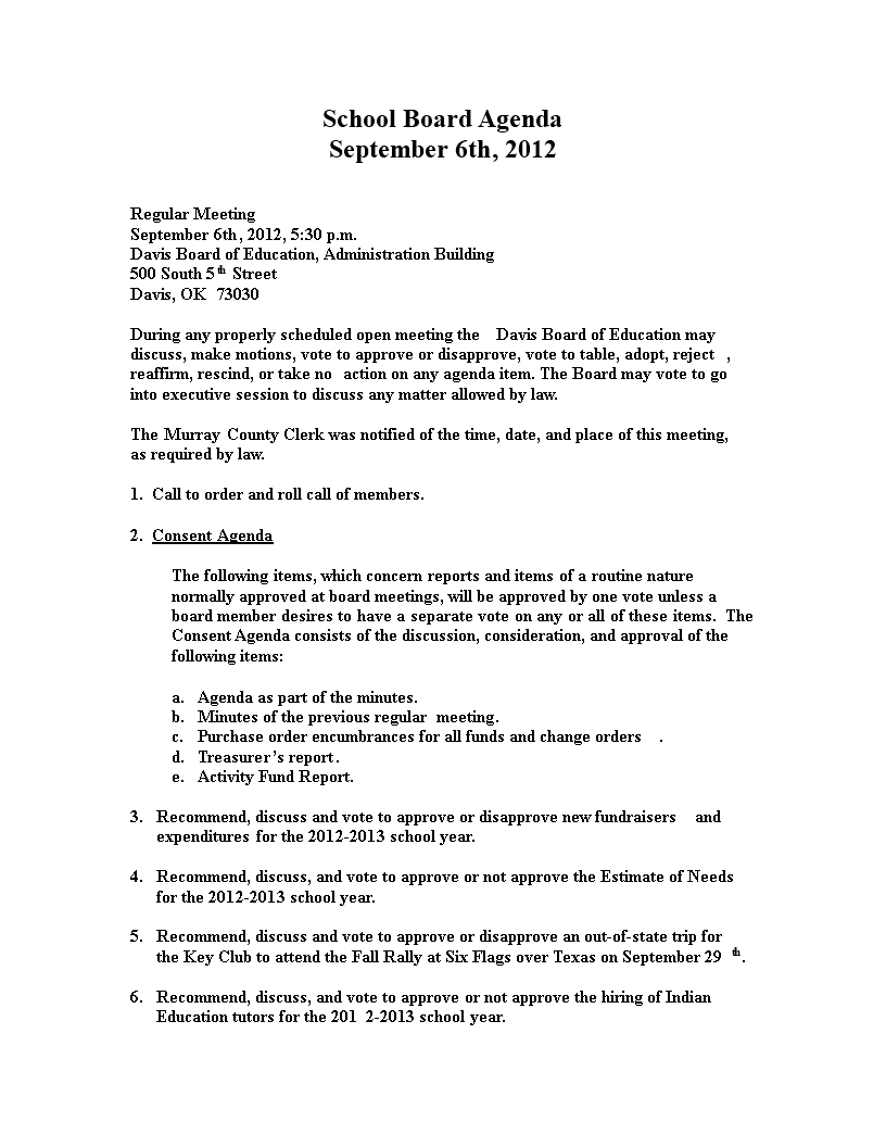 Tlcharger Gratuit School Board Agenda Sample in measurements 816 X 1056