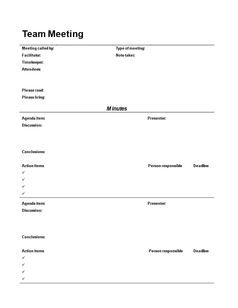 Tlcharger Gratuit Team Meeting Minutes Template within size 816 X 1056