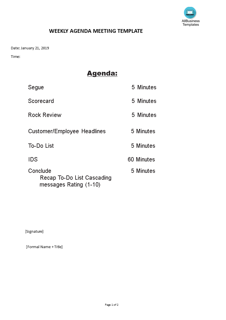 Tlcharger Gratuit Weekly Agenda Meeting intended for measurements 793 X 1122