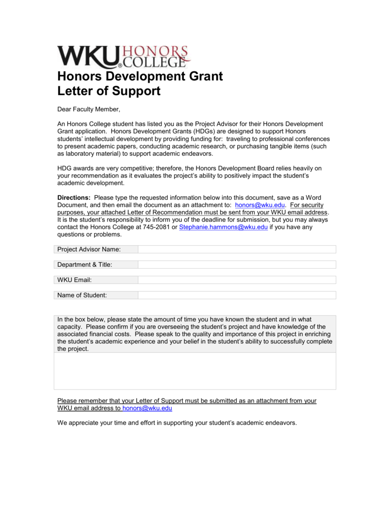 To The Honors Development Grant Letter Of Support inside proportions 791 X 1024