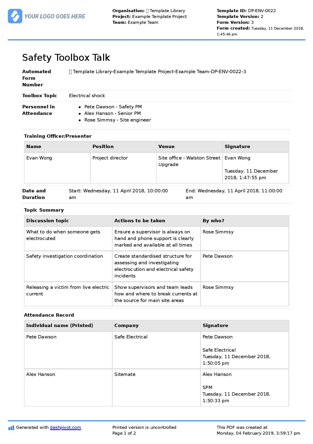 Toolbox Meeting Template