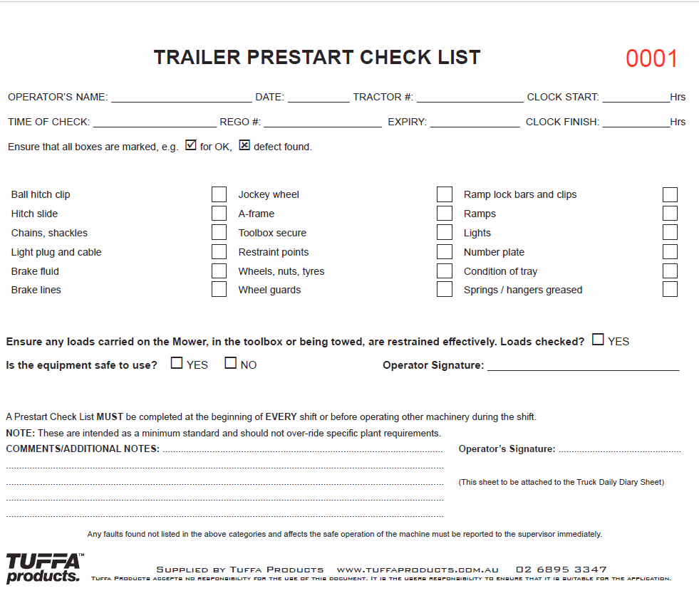 Trailer Prestart Checklist Books Code Db33 regarding size 981 X 847