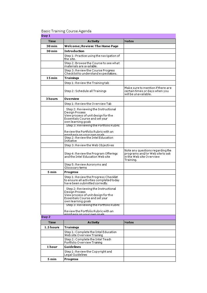 Training Agenda Template Excel Templates At throughout dimensions 795 X 1124
