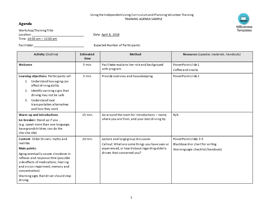 Training Agenda Template In Word Templates At pertaining to sizing 1056 X 816