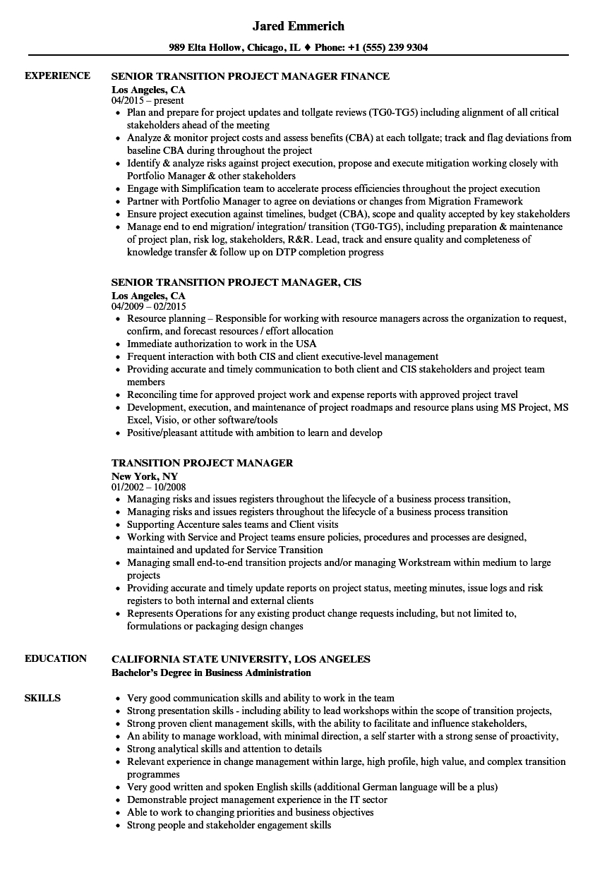 Transition Project Manager Resume Samples Velvet Jobs in measurements 860 X 1240
