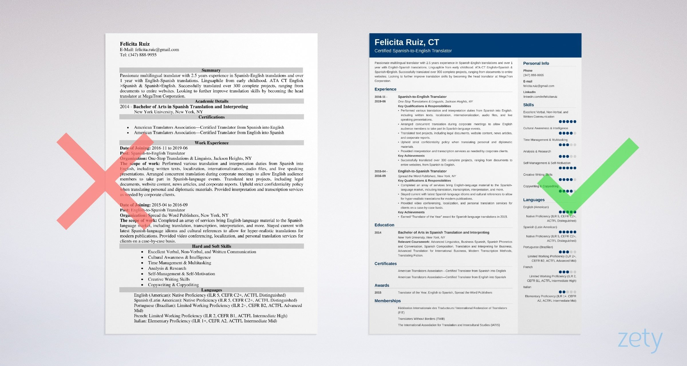 Translator Resume Sample Complete Writing Guide 20 Tips with measurements 2400 X 1280