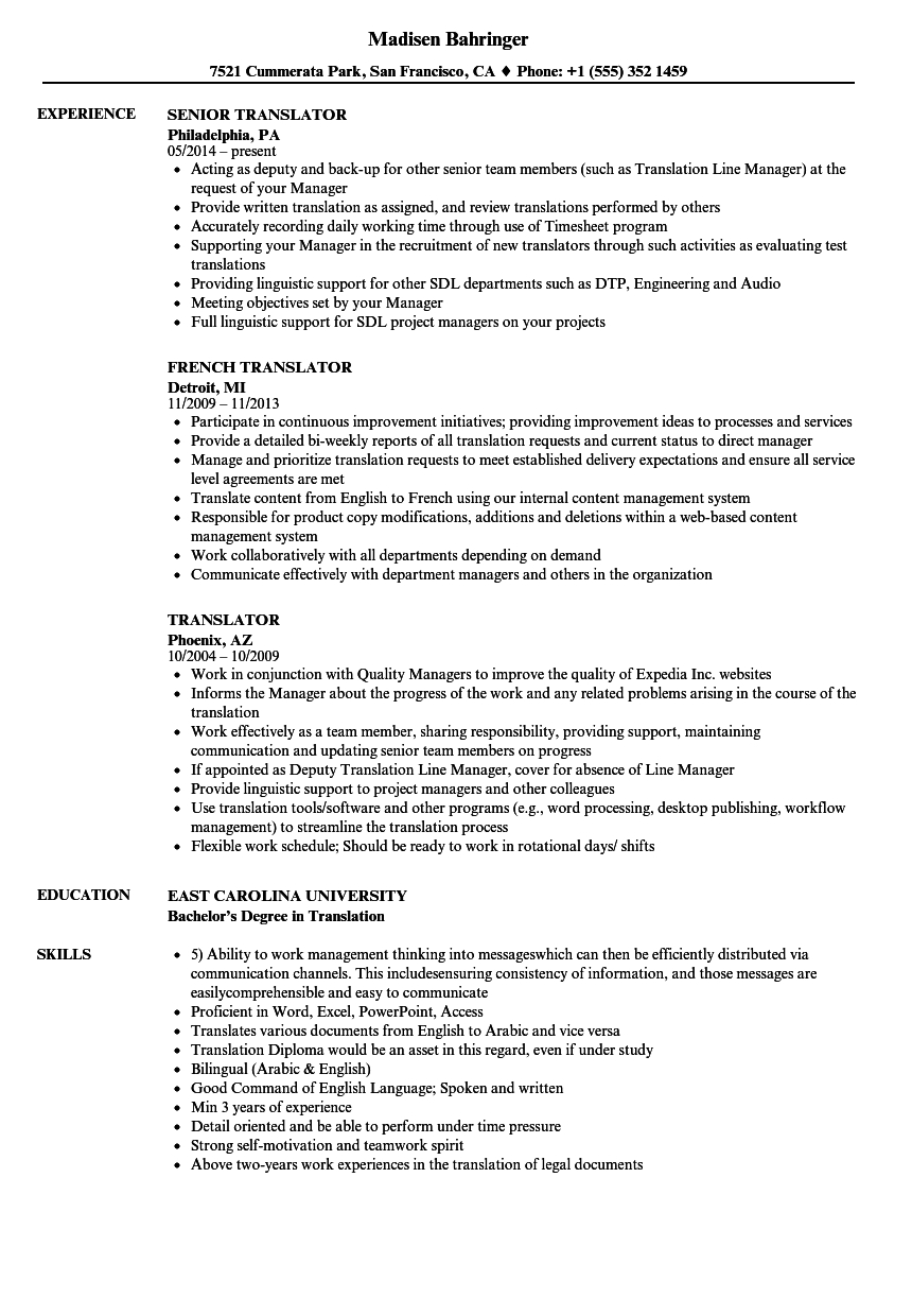 Translator Resume Samples Enom with regard to size 860 X 1240