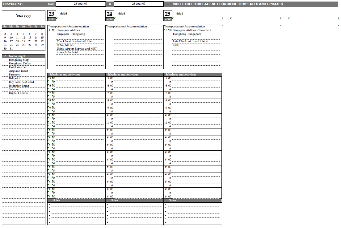 Travel Planner Template for measurements 1104 X 740