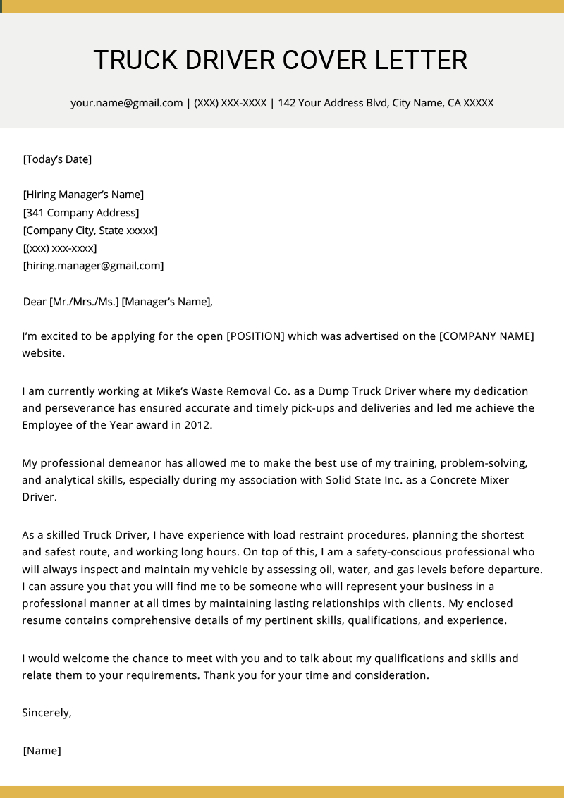 Truck Driver Cover Letter Example Writing Tips Resume Genius for proportions 800 X 1132