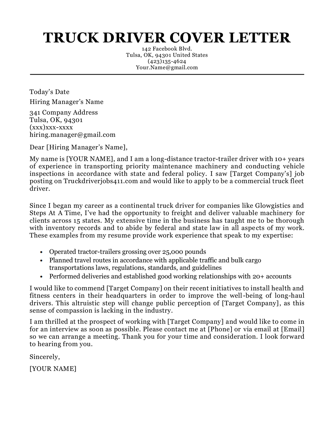 Letter Of Recommendation Truck Driver Invitation Template Ideas   Truck Driver Cover Letter Sample Resume Companion Intended For Measurements 1085 X 1404 