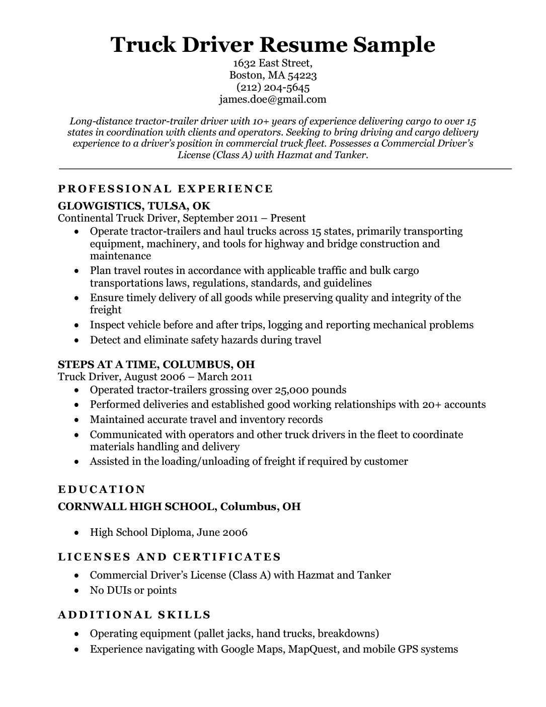 Truck Driver Resume Sample Resume Companion pertaining to proportions 1085 X 1404