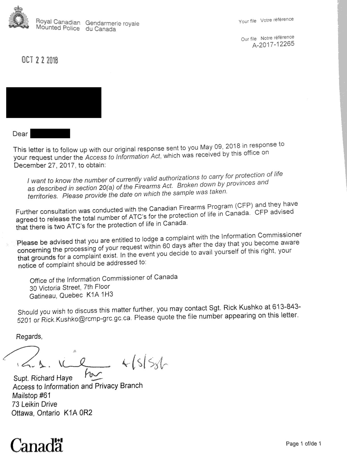 Two Canadians Have Authorization To Carry Guns Filing with size 1442 X 1920