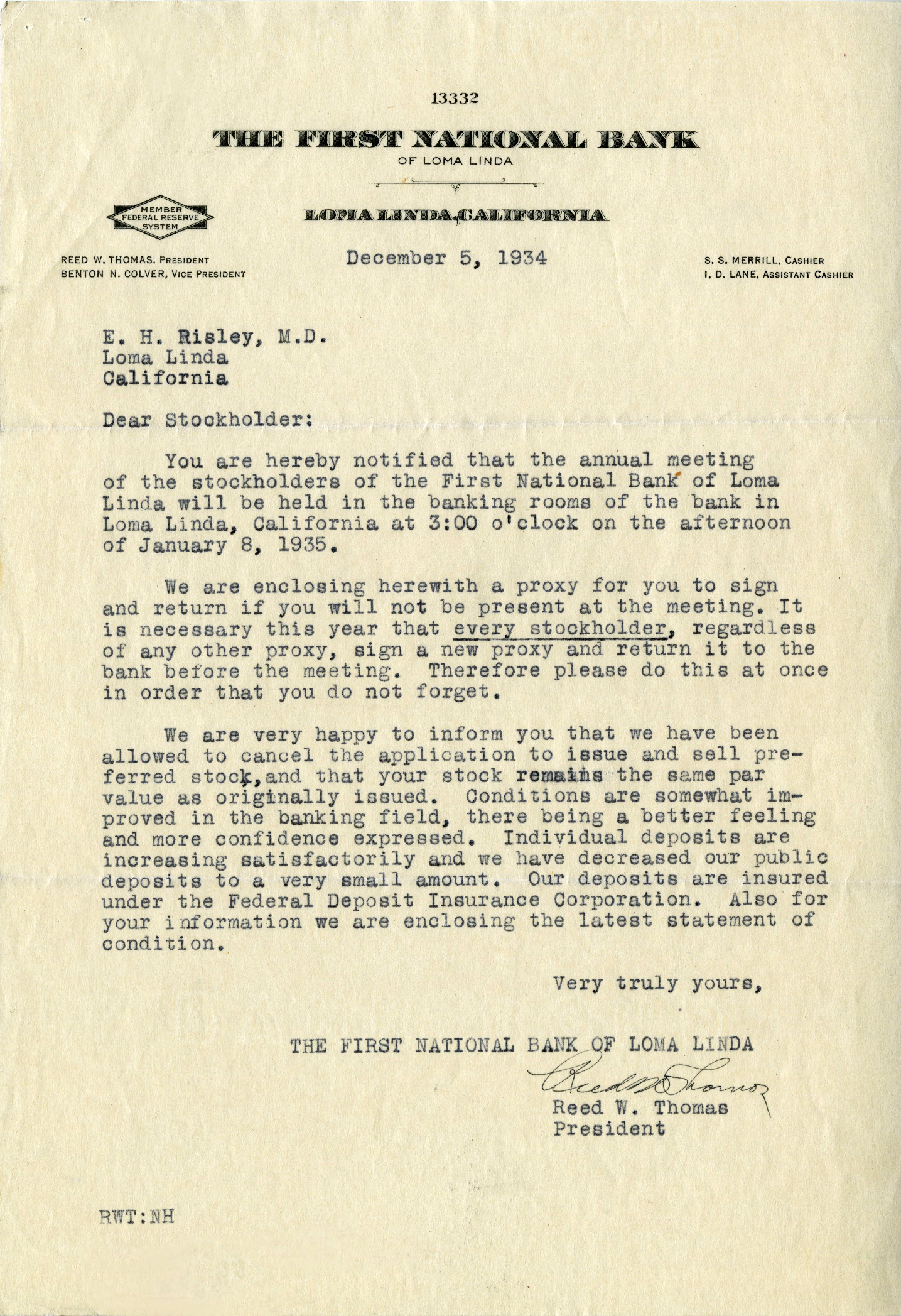 Typed Letter Signed First National Bank Of Loma Linda for dimensions 1435 X 2095