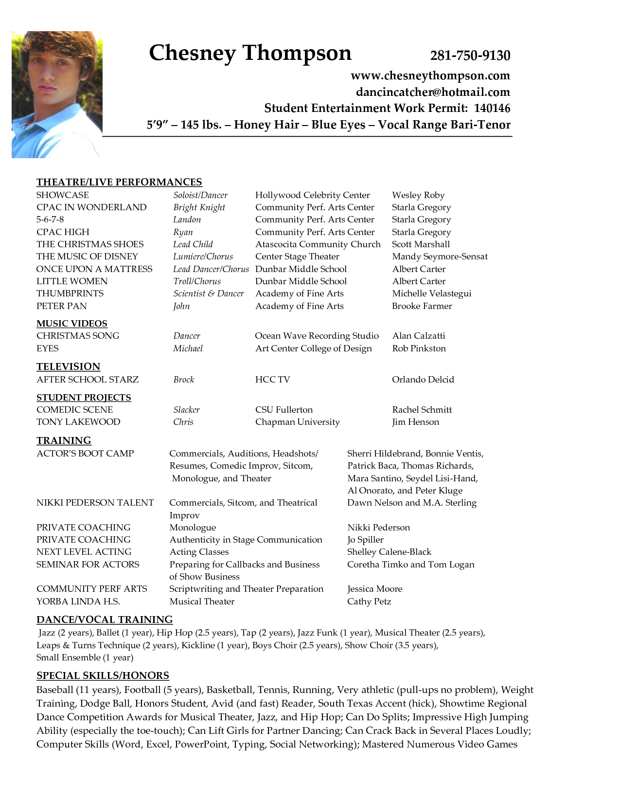 Undefined Acting Resume Acting Resume Template with size 1275 X 1650