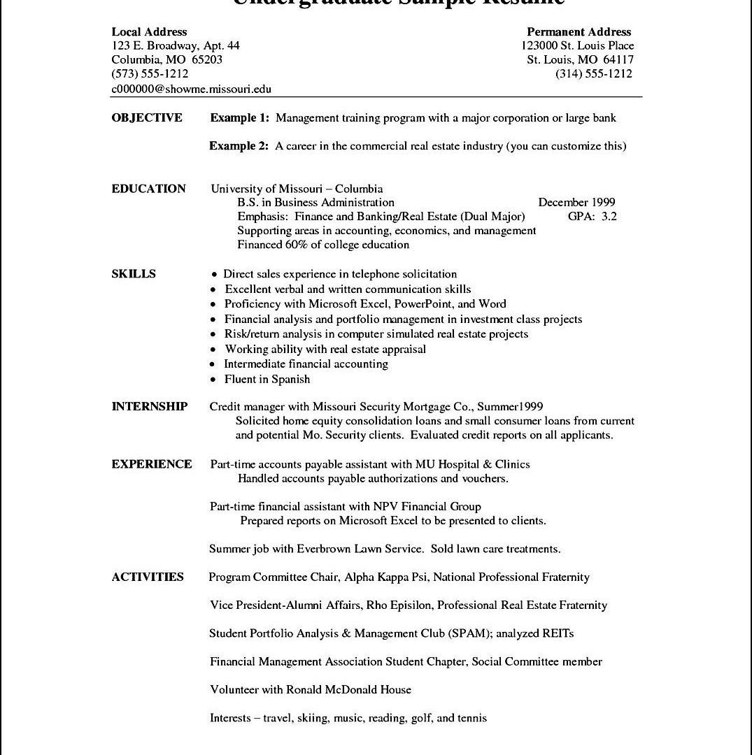 Undergraduate Resume Format Student Resume Template pertaining to sizing 1075 X 1080