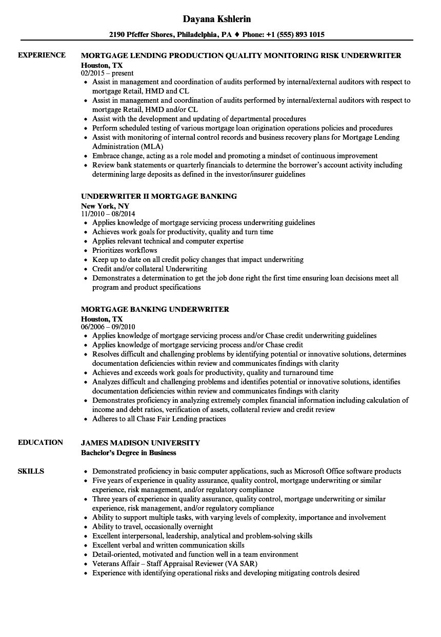 Underwriter Mortgage Resume Samples Velvet Jobs with measurements 860 X 1240