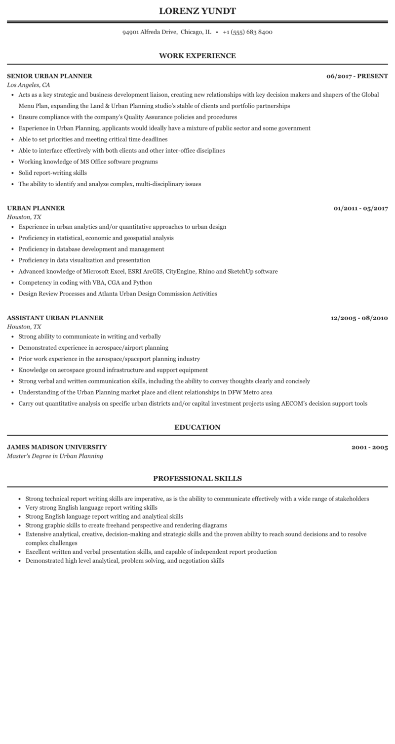 Urban Planner Resume Sample Mintresume regarding measurements 800 X 1506