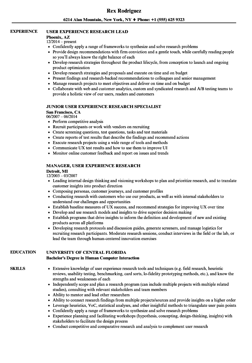 User Experience Research Resume Samples Velvet Jobs inside measurements 860 X 1240