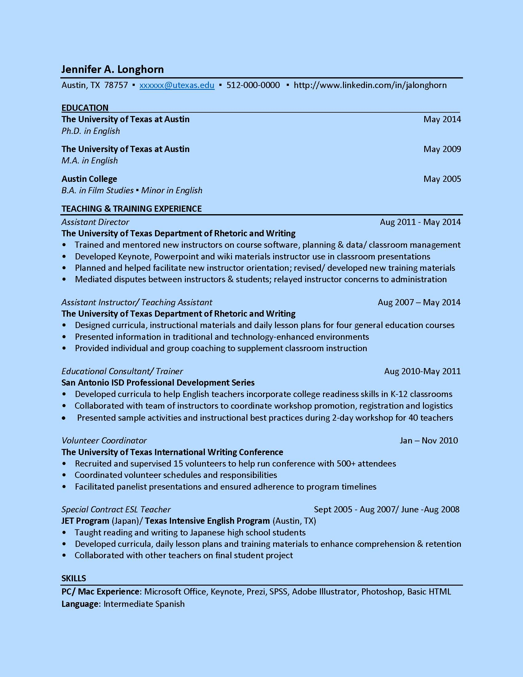 Ut Sample Resume Akali pertaining to dimensions 1700 X 2200