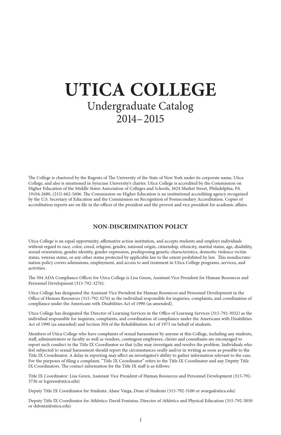 Utica College Undergraduate Catalog 2014 15 Utica College inside proportions 968 X 1496