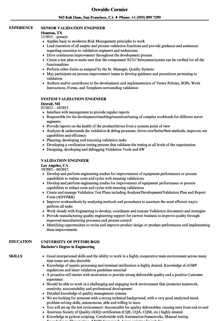 Validation Engineer Resume Samples Velvet Jobs in dimensions 860 X 1240