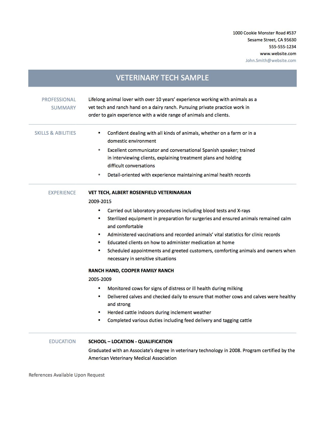 Vet Tech Resume Template Cover Letter Sample Veterinary within dimensions 1275 X 1650