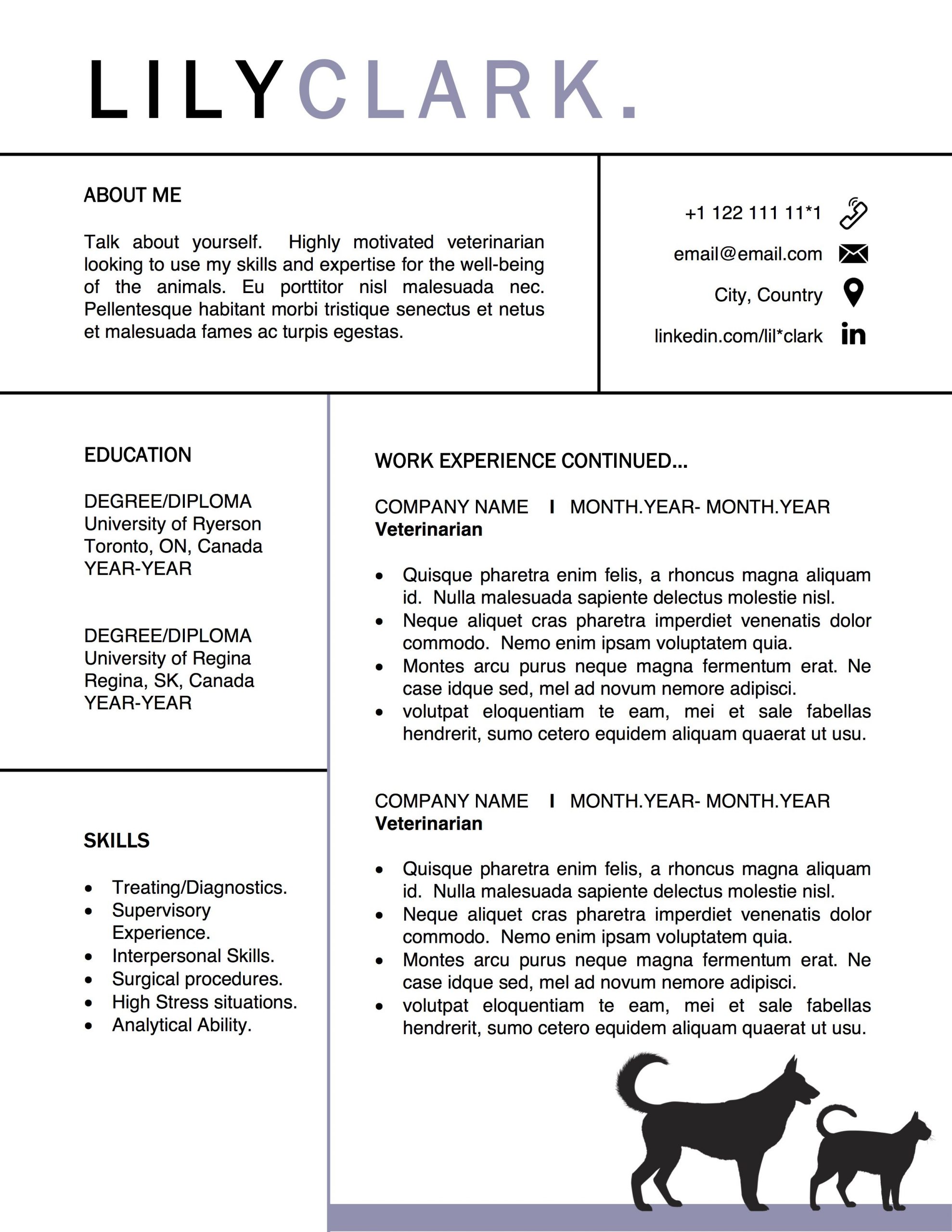 Veterinarian Resume Vet Grad Resume Template For Pages for size 2550 X 3300