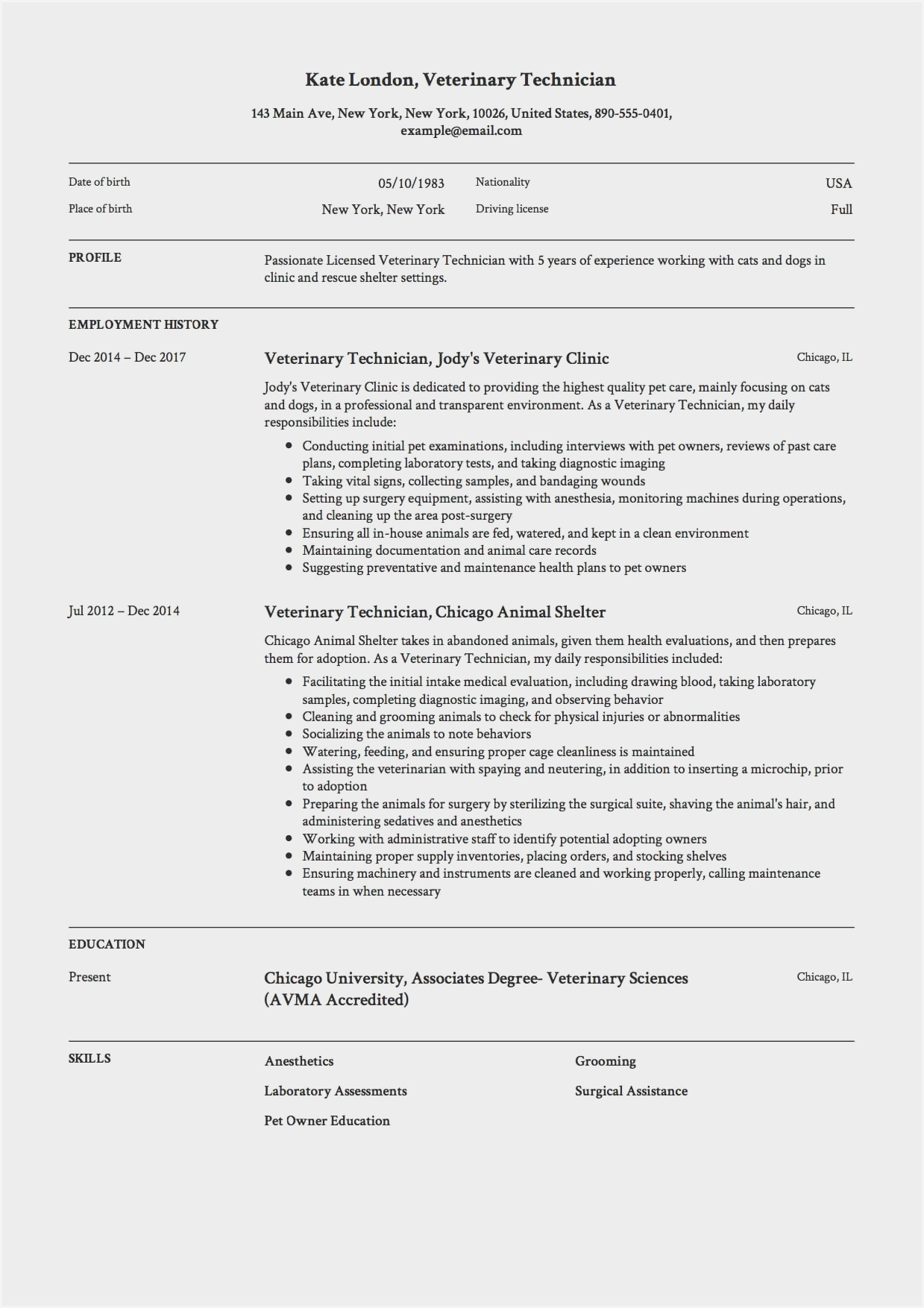 Veterinary Assistant Resume Format Resume Resume Sample inside measurements 1239 X 1754