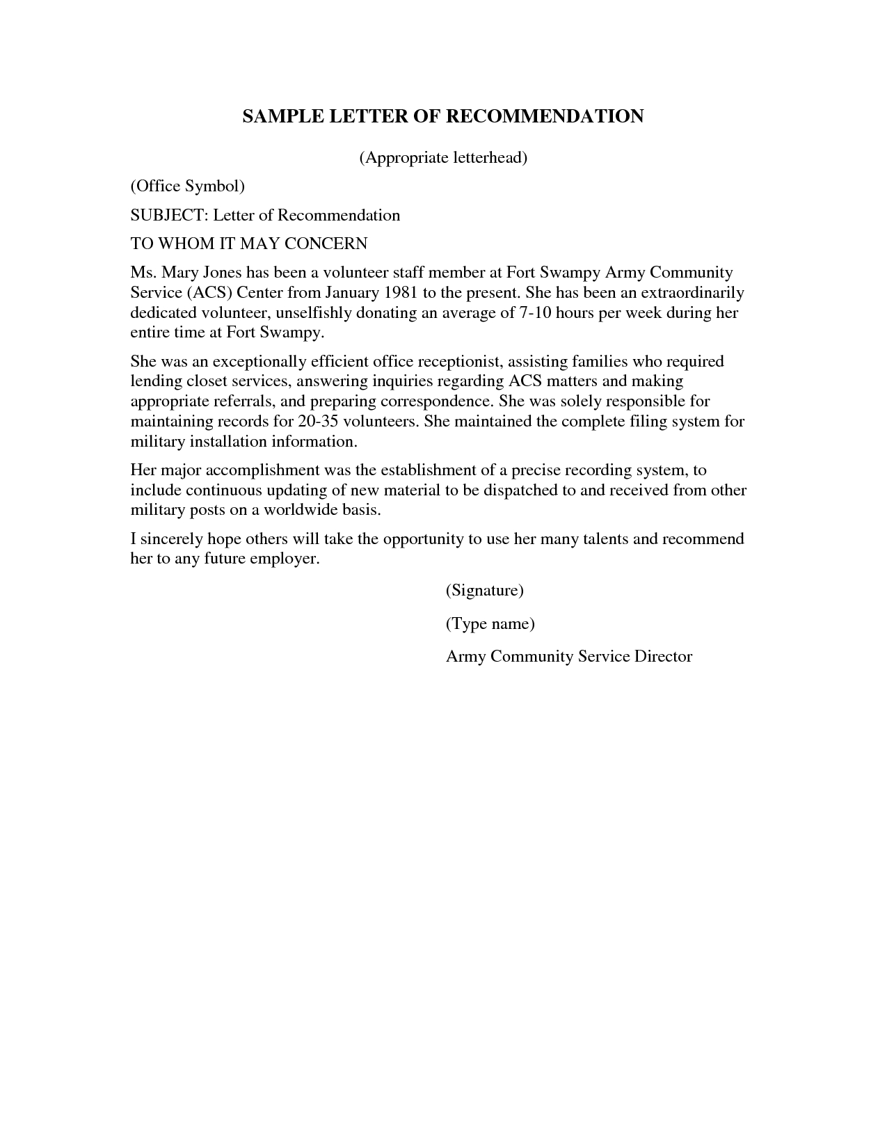 Volunteer Recommendation Letter Sample Best Template in measurements 1275 X 1650