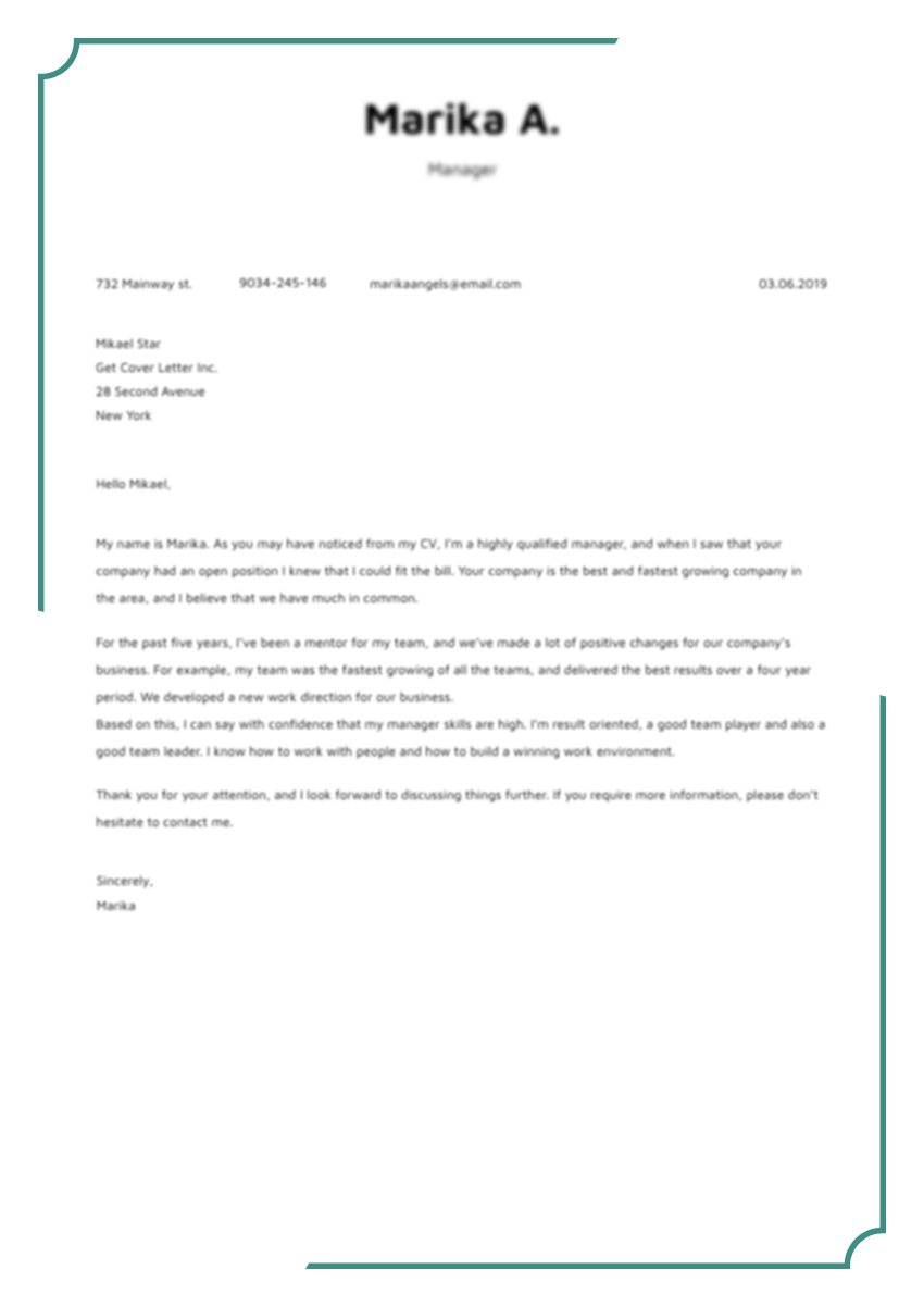 cover letter for waitress example