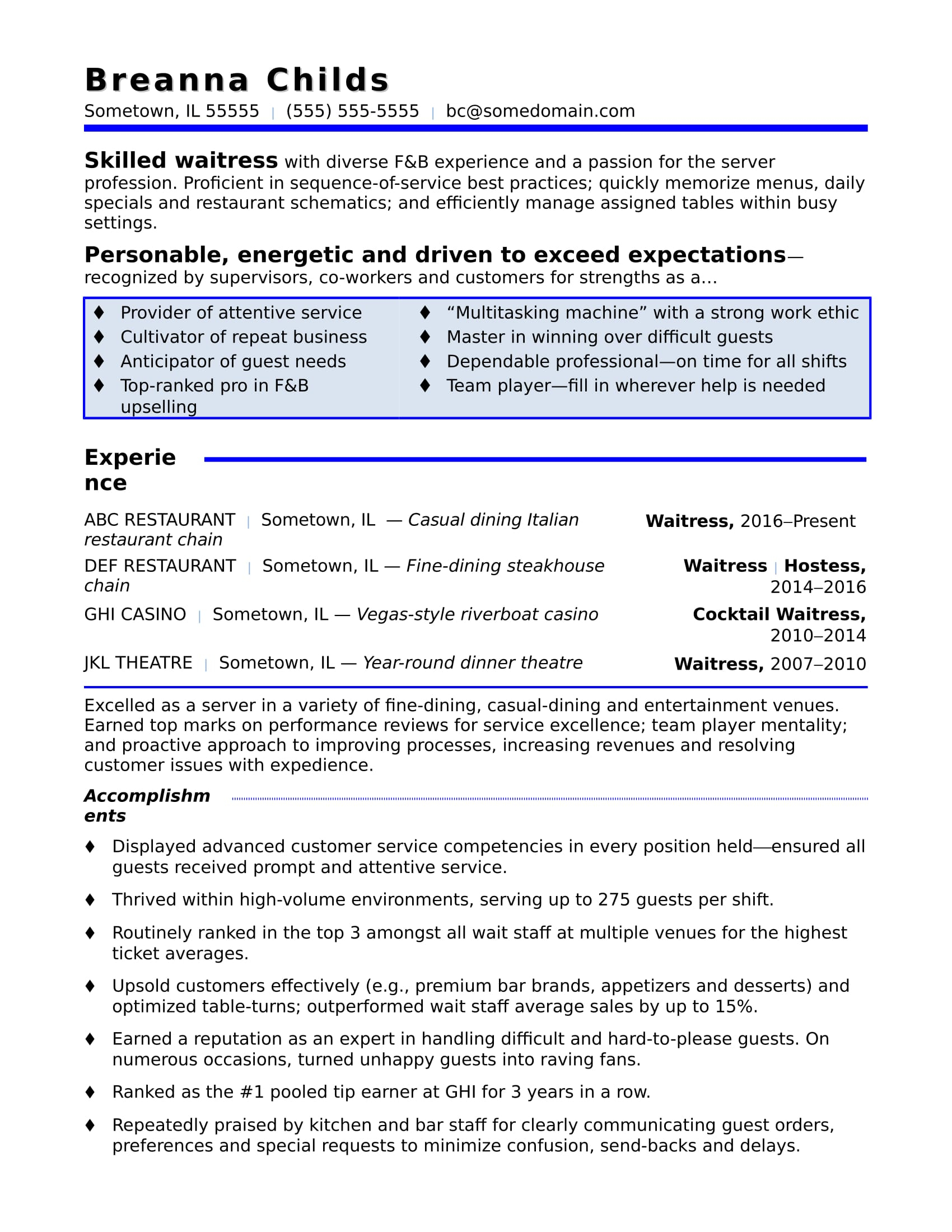 Waitress Resume Sample Monster pertaining to dimensions 1700 X 2200